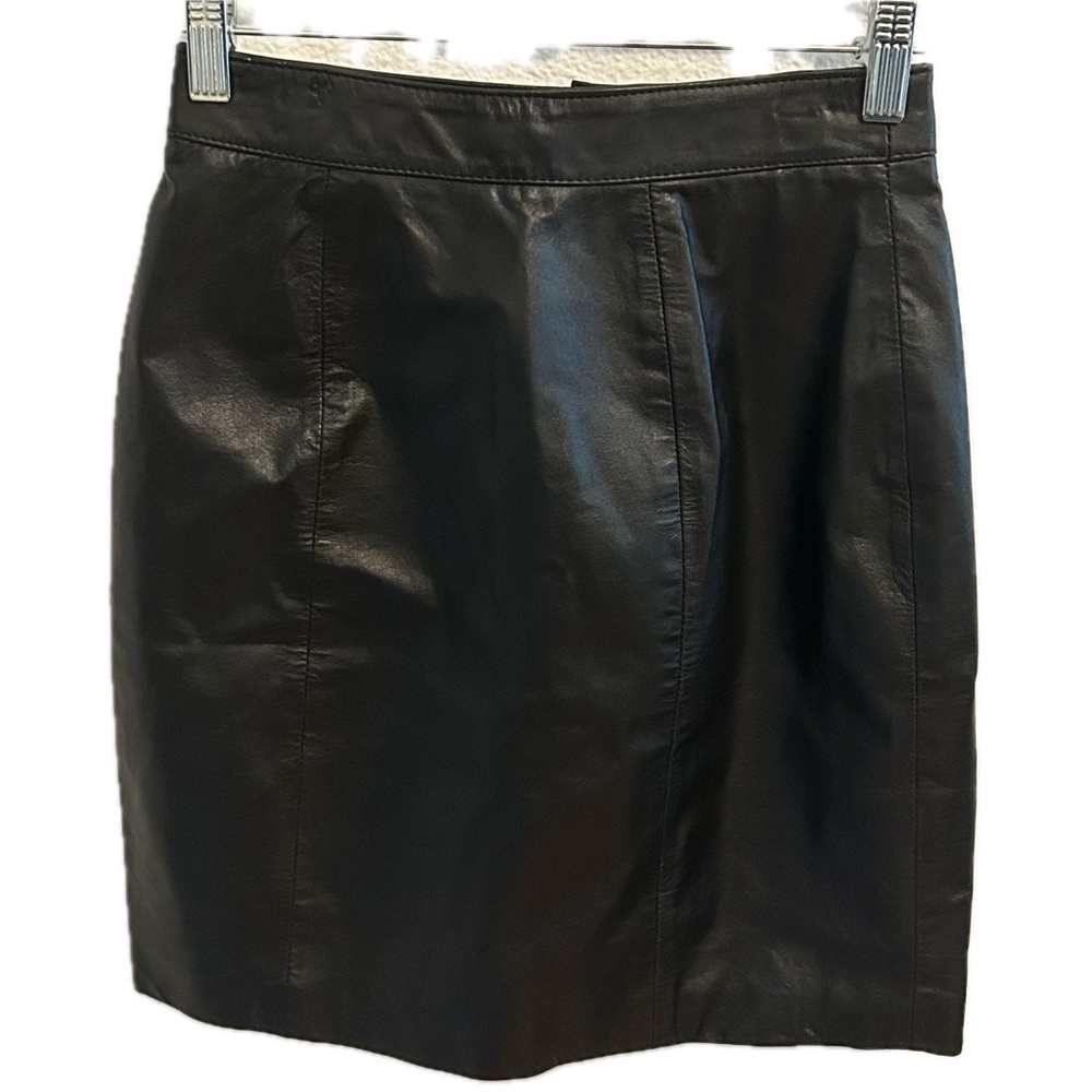 Vintage Byrnes and Baker black genuine leather zip-up mini skirt size 4 classic